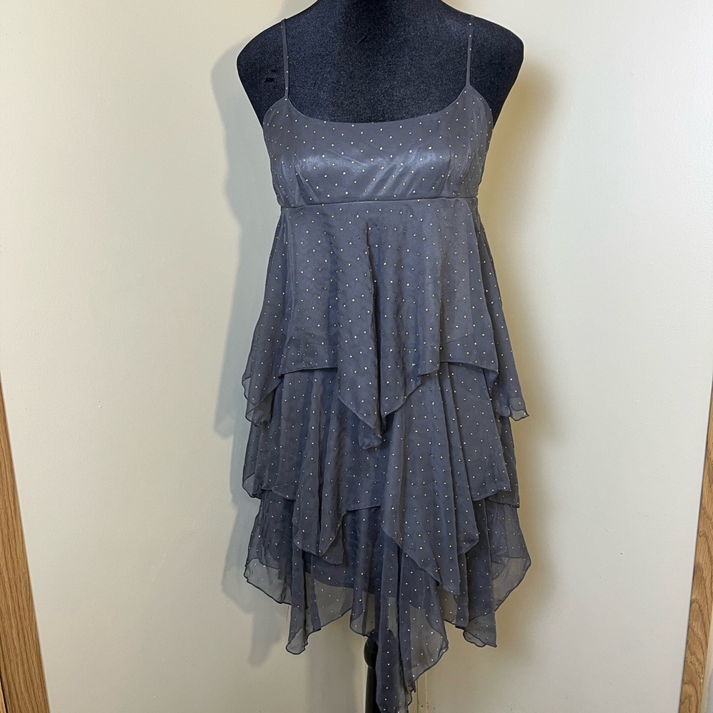 We The Free Asymmetrical Gray Polka Dot Dress